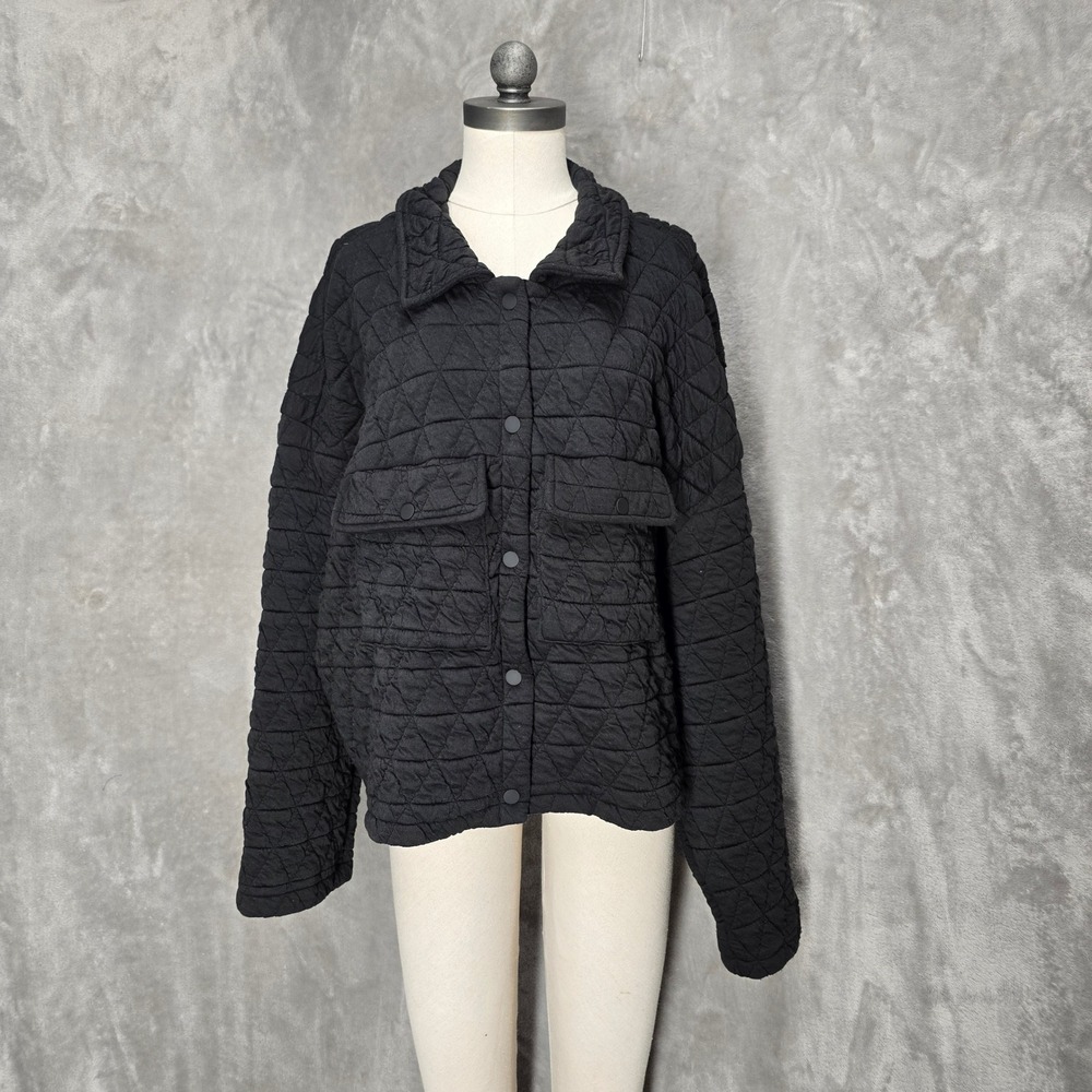 Blue Waters Womens Black 3XL Quilted Button Up Jacket Oversized Coat
